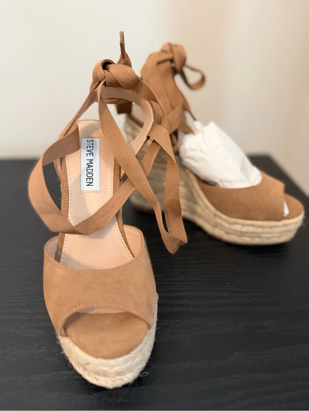 Steve Madden Tan Espadrille Wedge Sandals with Ankle Tie